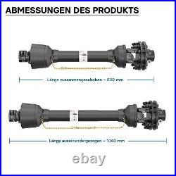 Arbre de transmission Arbre à cardan 800-1040mm 460Nm 540tr/mn 40kW 2x 1 3/8 6D