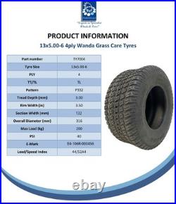 Pneus et jantes 13x5.00-6 pour tondeuse à gazon Wanda P332, roulements 20 mm 630